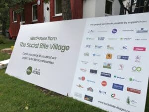 The Social Bite Village sponsorship board