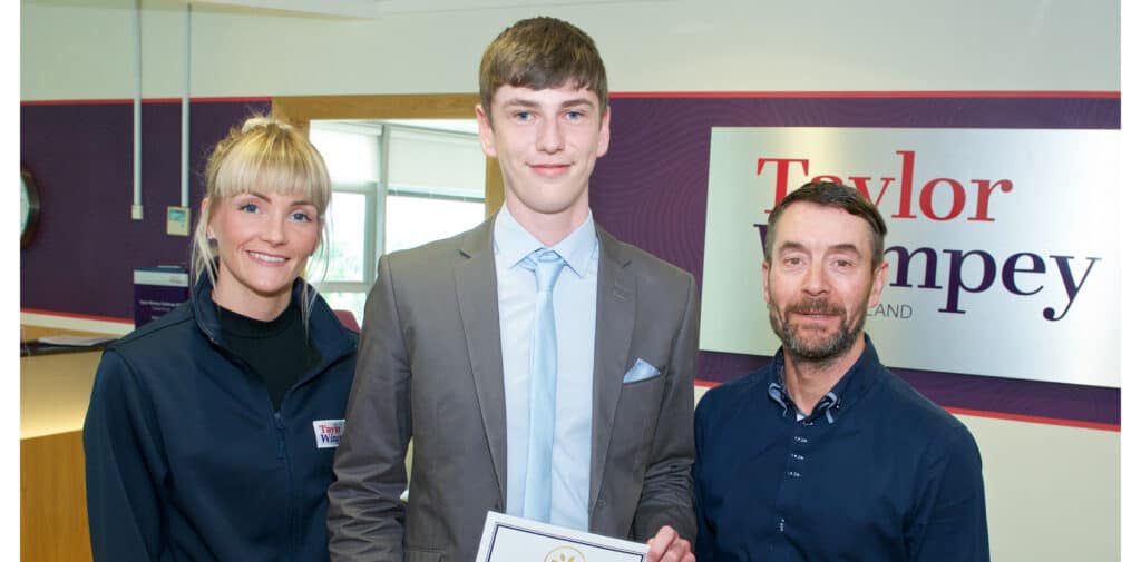 Ricky Spittal photographed with Taylor Wimpey mentors for Hand Picked Scotland