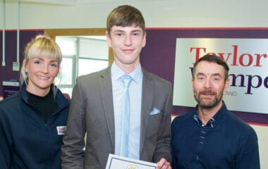 Ricky Spittal photographed with Taylor Wimpey mentors for Hand Picked Scotland