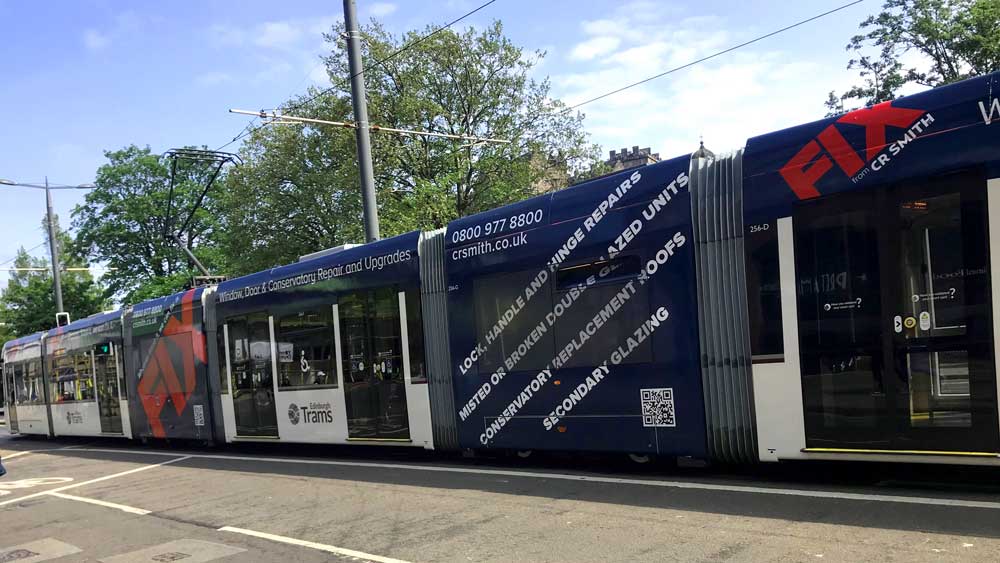 Edinburgh Tram on Princes Stree with FIX from CR Smith livery