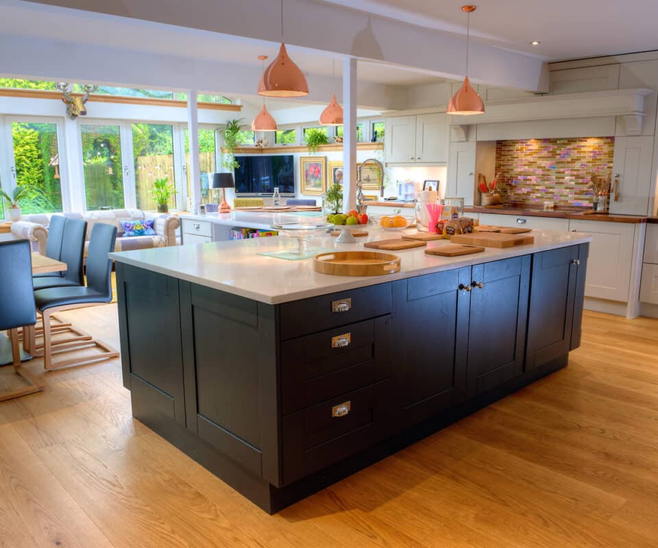 Internal view of kitchen in an open plan sunroom