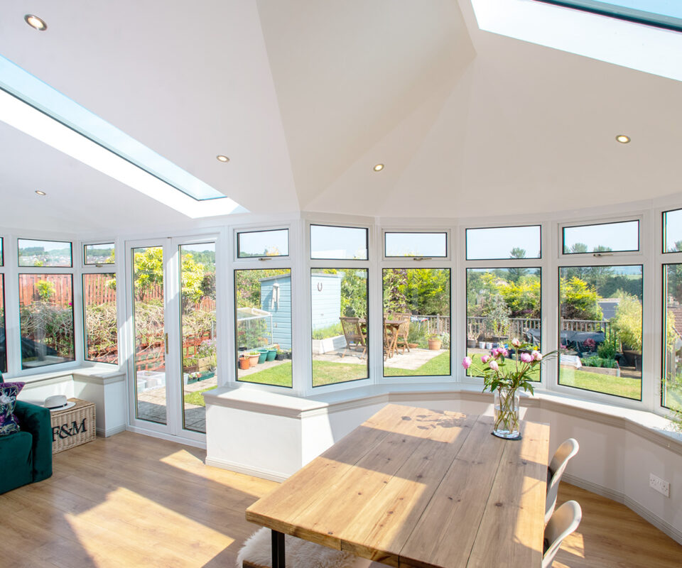 Internal view of a conservatory with a new solid roof