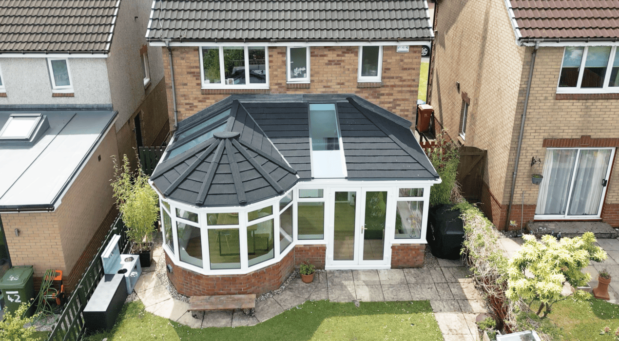 Birds eye view of conservatory with solid roof conversion