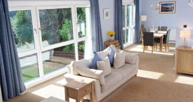 Floor to ceiling living room windows