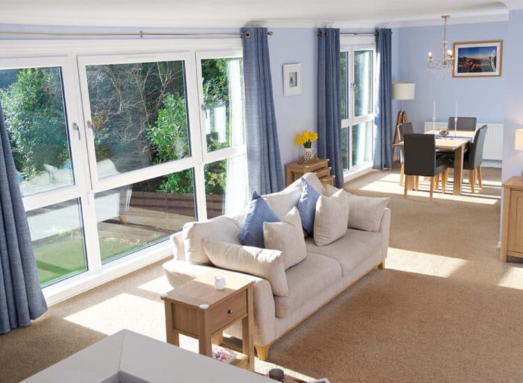 Floor to ceiling living room windows