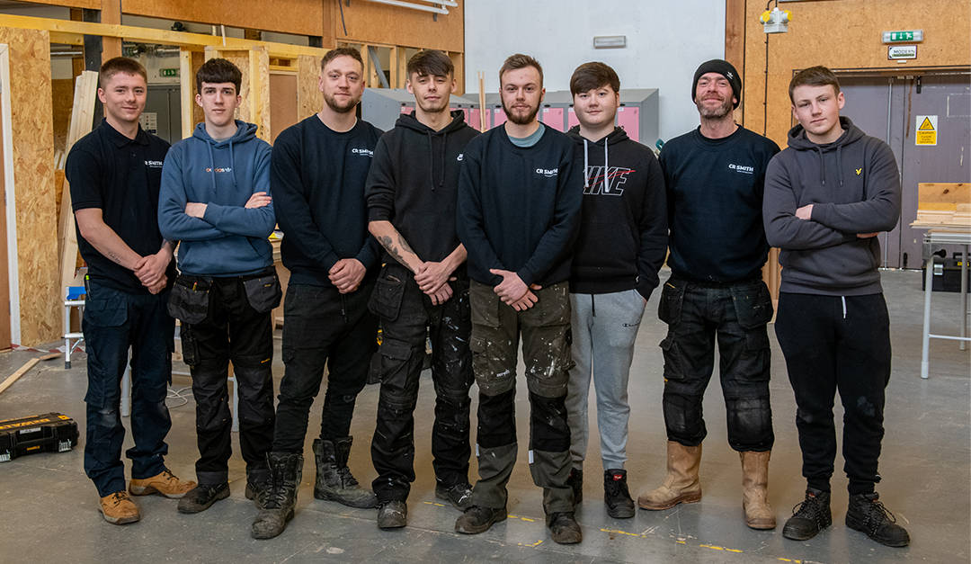 CR Smith apprentices photographed at the training facility in Fife College