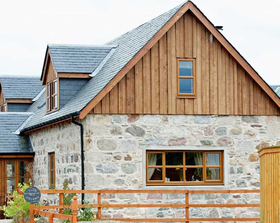 External view of inverness-shire home with american light oak windows