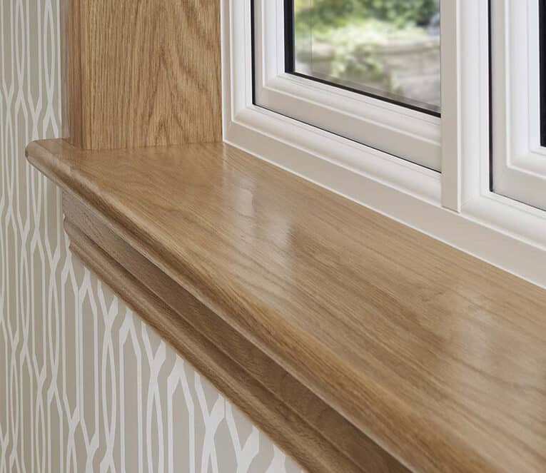 Close up of a royal oak solid timber window sill