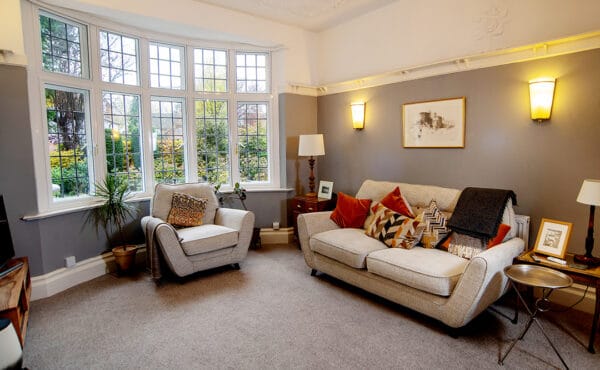 Living room bay window fitted with secondary glazing