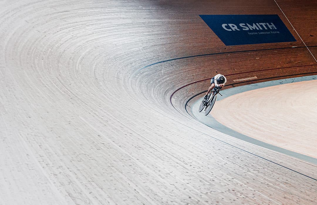 Photo of track cyclisy Kyle Gordon on the track at the Glasgow velodrome