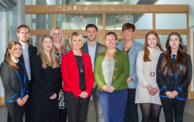 Photo of pupils, teachers and hand picked supporters at viewforth high school