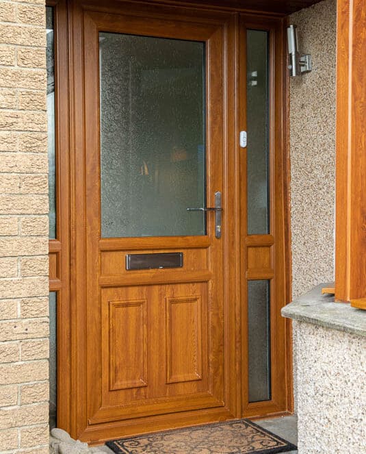 External view of american light oak uPVC fron door