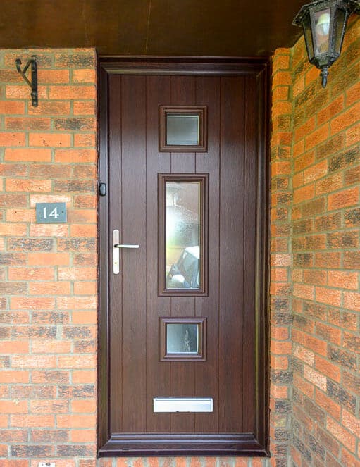 Rosewood engineered timber front door with three window panels