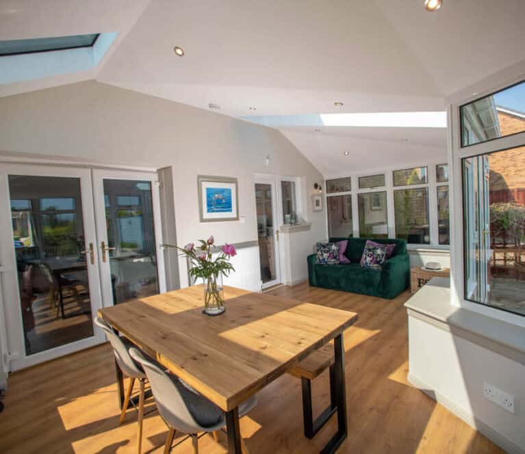 Internal view of conservatory with new solid roof