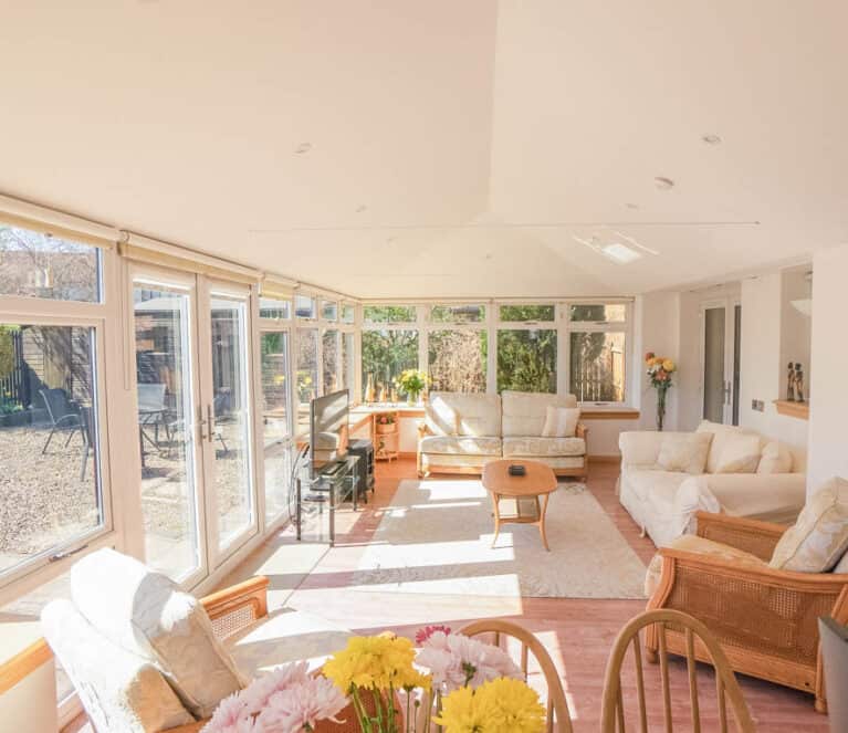 Internal view of conservatory with new solid roof replacement