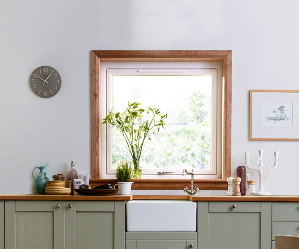 uPVC reversible window complete with full finish in oak
