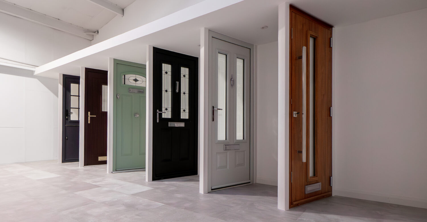 CR Smith showroom in Dunfermline, Fife, showcasing the TimberLuxe range of timber engineered doors.