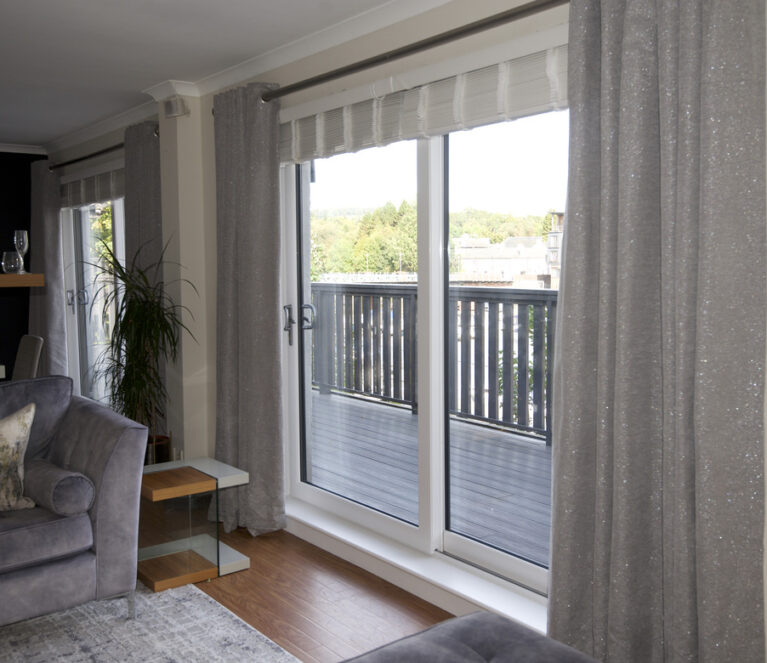 Interior shot of a sliding patio door in a white uPVC finish