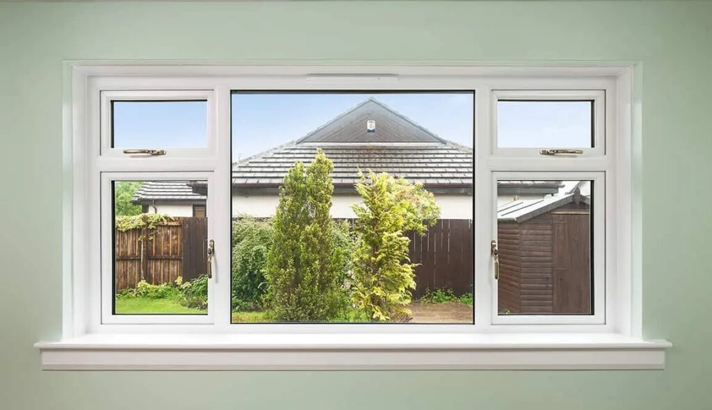Internal view of a Lorimer casement window complete in a white finish with white engineered sills and surrounds.