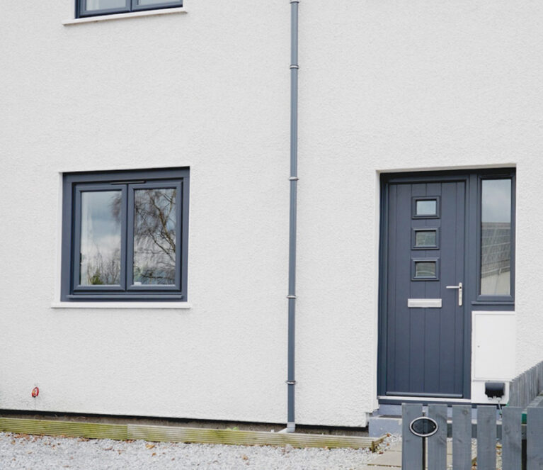 TimberLuxe Hallin door and casement windows front exterior